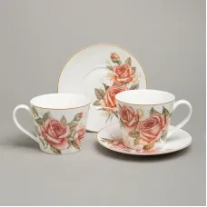 Фарфоровый чайный набор на 2 персоны, 4 предмета, Корейская роза, 300 мл – Lefard