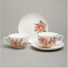 Фарфоровый чайный набор на 2 персоны, 4 предмета, Корейская роза, 300 мл – Lefard