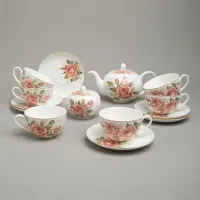 Фарфоровый чайный сервиз на 6 персон, 14 предметов, Корейская роза - Lefard