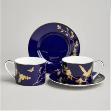 Фарфоровый чайный набор на 2 персоны, 4 предмета Golden Birds, 240 мл – Lefard