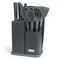 Набор из 12 предметов: 5 ножей, доска, подставка, половник, ложка, лопатка, шумовка, ложка для спагетти - Agness