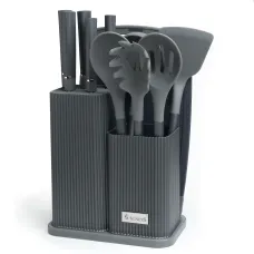 Набор из 12 предметов: 5 ножей, доска, подставка, половник, ложка, лопатка, шумовка, ложка для спагетти - Agness