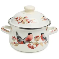 Кастрюля эмалированная с эмалированной крышкой серия Снегири, 1.5 л, 16*10 см – Agness