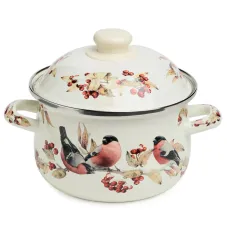 Кастрюля эмалированная с эмалированной крышкой серия Снегири, 2.0 л, 18*11 см - Agness
