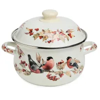 Кастрюля эмалированная с эмалированной крышкой серия Снегири, 2.8 л, 20*12 см - Agness