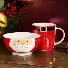 Набор посуды Санта 2 предмета (кружка 355 мл, салатник 12,5 см) - Lefard