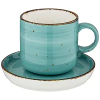 Фарфоровый чайный набор на 1 персону, 2 предмета, Nature, бирюзовый, объем 350 мл – Bronco
