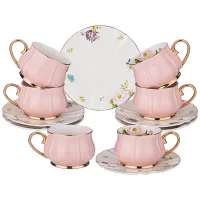 Фарфоровый чайный набор на 6 персон, 12 предметов, Пинк, объем 230 мл – Lefard