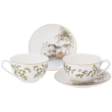 Фарфоровый чайный набор на 2 персоны, 4 предмета, Березки, 300 мл – Lefard