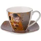 Фарфоровый чайный набор на 2 персоны 4 предмета поцелуй (г. климт) 300 мл кремовый серый - Lefard