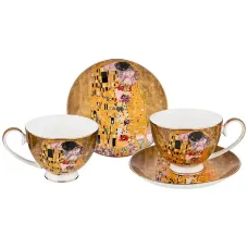 Фарфоровый чайный набор на 2 персоны 4 предмета поцелуй (г. климт) 250 мл золотой - Lefard
