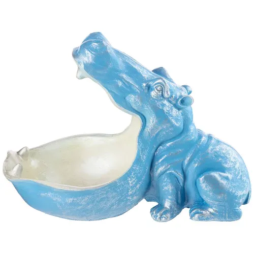 Шкатулка декоративная для мелочей бегемот 30*22 см цвет: голубой с серебром