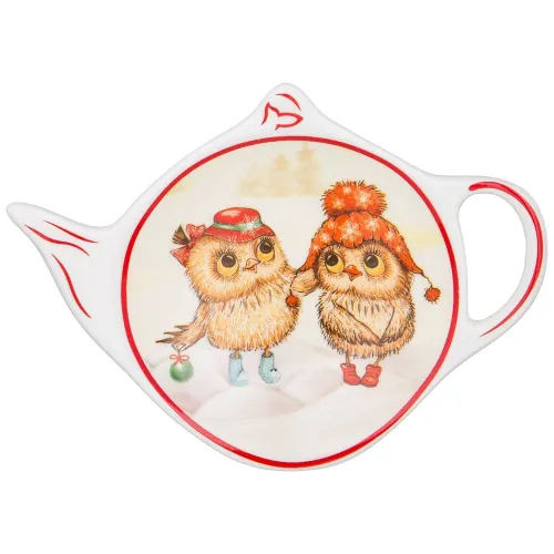 Подставка для чайного пакетика новогодняя сказка совы красная - Lefard