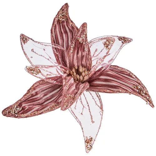 Цветок пуасеттия декоративный ажур с клипсой диаметр=30 см цвет: pink