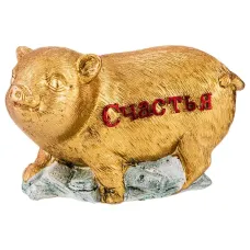 Фигурка с пожеланиями золотая свинка-счастья 9*5*5.5 см - Lefard