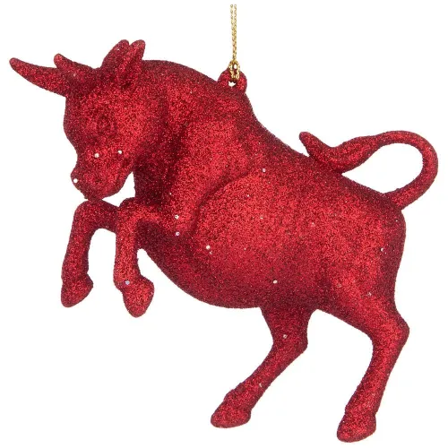 Елочное украшение бык символ года 2021 12.5*3 см высота=8.5 см цвет: красный с глиттером - Lefard