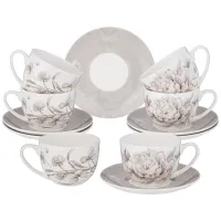 Фарфоровый чайный набор на 6 персон, 12 предметов, White Flower, 330 мл, серый – Lefard