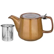 Керамический заварочный чайник с металлическим ситом и крышкой luster 500 мл 19*8.5*10 см коричневый - Bronco