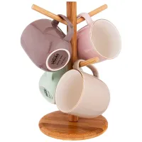 Набор из 4 кружек на деревянной подставке Break Time 310 мл пастель – Lefard
