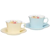 Фарфоровый чайный набор на 2 персоны, 4 предмета, Времена года, 260 мл, голубой-желтый – Lefard