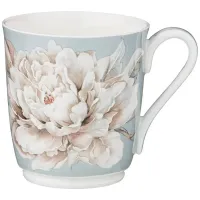 Фарфоровая кружка Белый цветок 340 мл голубая – Lefard
