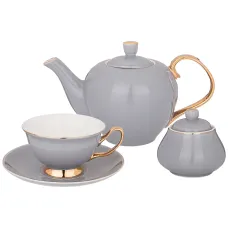 Фарфоровый чайный сервиз на 6 персон 14 предметов серый - Lefard