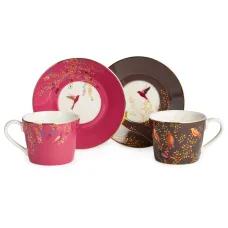 Фарфоровый чайный набор на 2 персоны, 4 предмета Golden Birds, 220 мл - Lefard