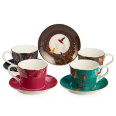 Фарфоровый кофейный набор на 4 персоны, 8 предметов Golden Birds, 120 мл – Lefard