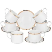 Фарфоровый чайный набор на 6 персон, 12 предметов Crown, 300 мл золотой – Lefard