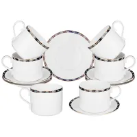 Фарфоровый чайный набор на 6 персон, 12 предметов, Glamour, 300 мл, синий – Lefard