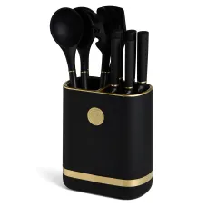 Набор из 11 предметов: 5 ножей, подставка, половник, ложка, лопатка, шумовка, ложка для спагетти - Agness