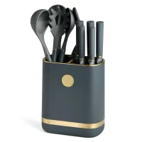 Набор из 11 предметов: 5 ножей, подставка, половник, ложка, лопатка, шумовка, ложка для спагетти - Agness