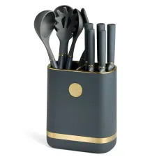 Набор из 11 предметов: 5 ножей, подставка, половник, ложка, лопатка, шумовка, ложка для спагетти - Agness