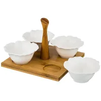 Менажница 4 секции на деревянной подставке с ручкой 21*21*5 см – Lefard