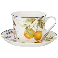 Фарфоровый чайный набор на 1 персону 2 предмета прованс лимоны 500 мл - Lefard