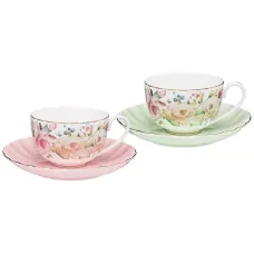Фарфоровый чайный набор на 2 персоны 4 предмета времена года розовый-мятный 280 мл - Lefard