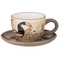 Керамический чайный набор на 1 персону, 2 предмета, Парижские коты, 15*15 см, высота=7 см/220 мл – Agness