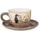 Керамический чайный набор на 1 персону 2 предмета парижские коты 15*15 см высота=7 см/220 мл - Agness