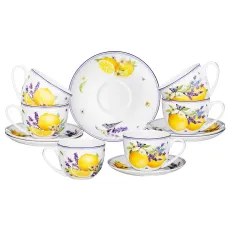 Фарфоровый чайный набор на 6 персон 12 предметов прованс лимоны 300 мл - Lefard