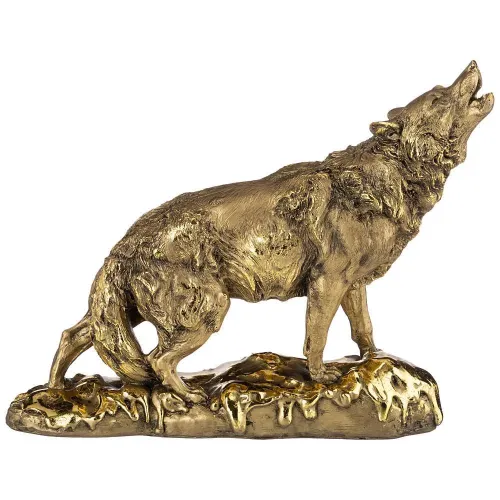 Фигурка декоративная волк воет на луну 34х12х29 см цвет: бронза с позолотой
