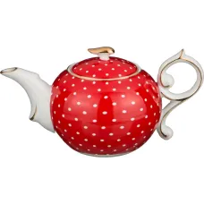 Фарфоровый заварочный чайник красный в горошек 250 мл - Lefard