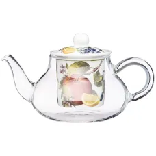Стеклянный заварочный чайник с фарфоровым ситом фрукты 500 мл - Lefard