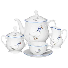 Фарфоровый чайный сервиз на 6 персон 15 предметов рококо гуси - Cmielow