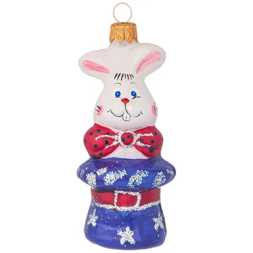 Ёлочное украшение кролик в шляпе в подарочной упаковке высота=10 см