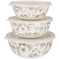 Набор мисок эмалированных с пластиковыми крышками, серия Яблоневый сад, 6 предметов 14/16/18 см 0.6/0.9/1.3 л – Agness