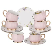 Фарфоровый кофейный набор на 6 персон, 12 предметов, Пинк, 95 мл – Lefard