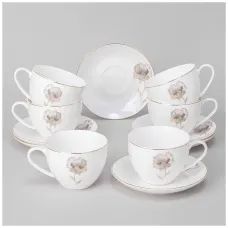 Фарфоровый чайный набор на 6 персон, 12 предметов, Inspiration, золотой цветок, 260 мл – Lefard
