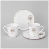 Фарфоровый кофейный набор на 2 персоны, 4 предмета, Inspiration, золотой цветок, 220 мл – Lefard