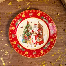 Тарелка обеденная Дед Мороз 27 см красная - Lefard