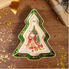 Блюдо-елка Дед Мороз 25х21х4 см зеленое - Lefard